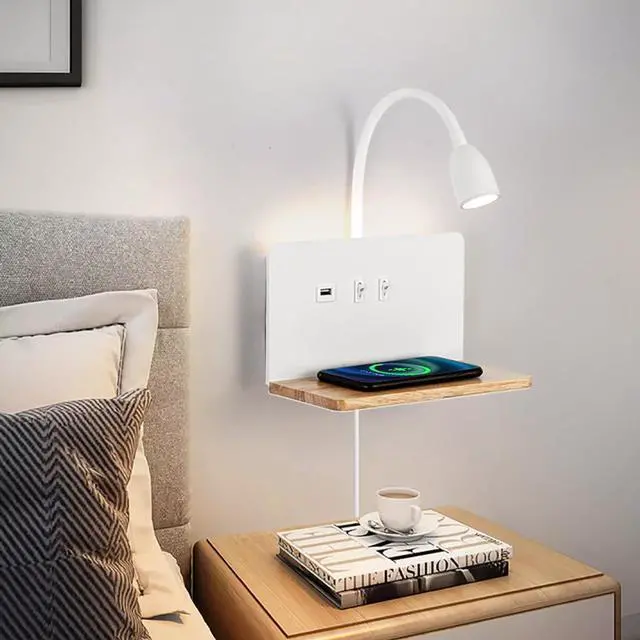 Alt view image 6 of 7 - Bedside Wall Sconces with Wireless Charging Station & USB Charging, 3 Adjustable Color Temperatures LED Reading Lamp, 3000K Warm Backlight, Wall Mounted Sconce for Bedroom, Plug-in or Hardwired