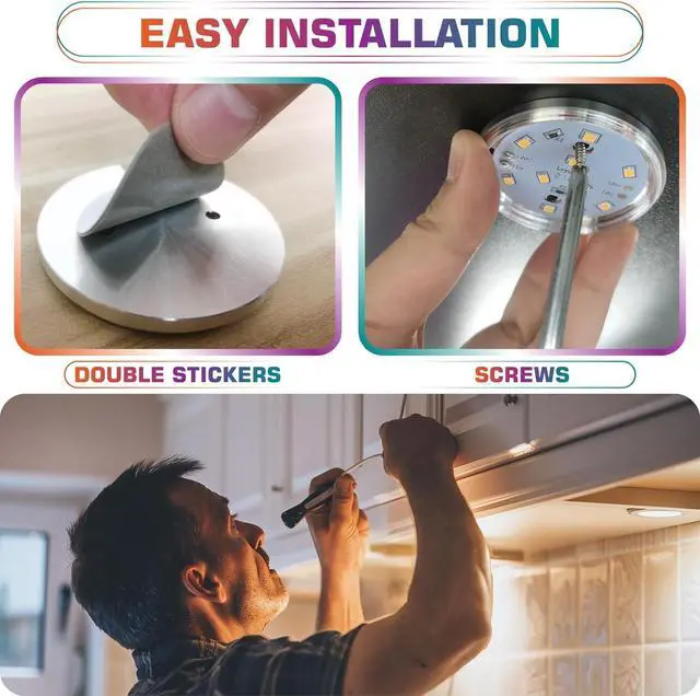 Alt view image 3 of 7 - RGBWW LED Closet Light, Hutch Bookshelf Showcase Display Lighting, Multi Color Chaneable & Warm White, Remote Dimmer, Daisy Chained Linkable Pucks, 120V Hard Wiring & Plug in, 12 Lights