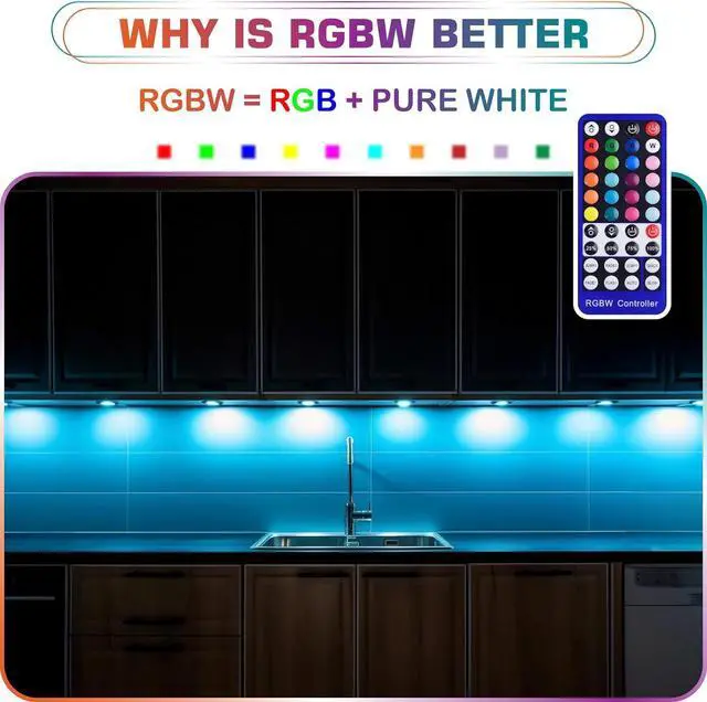 Alt view image 5 of 7 - RGBWW LED Closet Light, Hutch Bookshelf Showcase Display Lighting, Multi Color Chaneable & Warm White, Remote Dimmer, Daisy Chained Linkable Pucks, 120V Hard Wiring & Plug in, 12 Lights