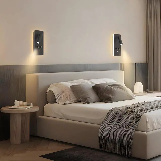 Alt view image 7 of 7 - M04 Dimmable Wall Mount Reading Light,Adjustable 0.9-3.7W LED Wall Mounted Reading Lamp with Adjustable 1.2-6W Backlight,Wall Sconces with USB Port,Wall Lamps for Bedroom(Black)