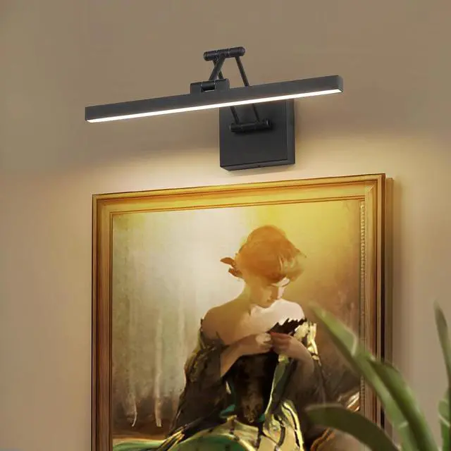 Alt view image 2 of 7 - Hard-Wired Picture Light Dimmable LED Picture Lights for Paintings 15.7" Inch Black Metal Body Wall Pictures with Adjustable Swing Arm Art Display Lamps 7W 3000K Warm White Book Light