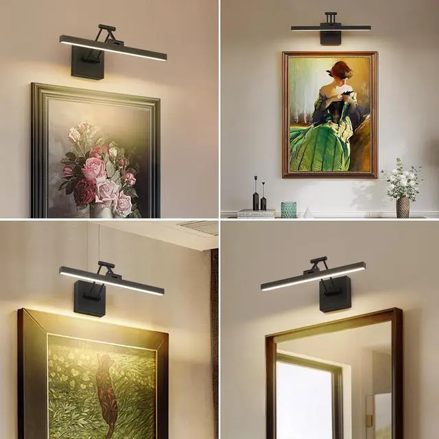 Alt view image 3 of 7 - Hard-Wired Picture Light Dimmable LED Picture Lights for Paintings 15.7" Inch Black Metal Body Wall Pictures with Adjustable Swing Arm Art Display Lamps 7W 3000K Warm White Book Light