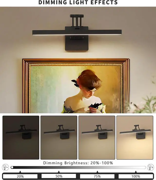 Alt view image 4 of 7 - Hard-Wired Picture Light Dimmable LED Picture Lights for Paintings 15.7" Inch Black Metal Body Wall Pictures with Adjustable Swing Arm Art Display Lamps 7W 3000K Warm White Book Light