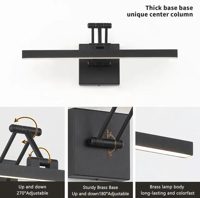 Alt view image 6 of 7 - Hard-Wired Picture Light Dimmable LED Picture Lights for Paintings 15.7" Inch Black Metal Body Wall Pictures with Adjustable Swing Arm Art Display Lamps 7W 3000K Warm White Book Light