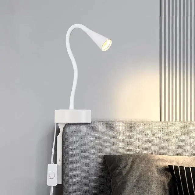 Main image of White Headboard Reading Light, No Drilling Wall Mounted Reading Lights for Bedside, Book Light for Bedtime Reading, Buttonless Dimmable Reading Lamp, Movable Gooseneck Reading Sconces for Bedroom