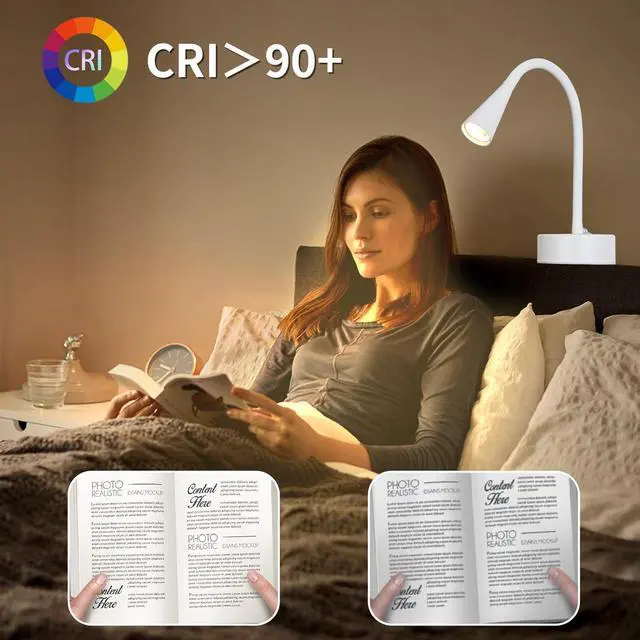 Alt view image 4 of 7 - White Headboard Reading Light, No Drilling Wall Mounted Reading Lights for Bedside, Book Light for Bedtime Reading, Buttonless Dimmable Reading Lamp, Movable Gooseneck Reading Sconces for Bedroom