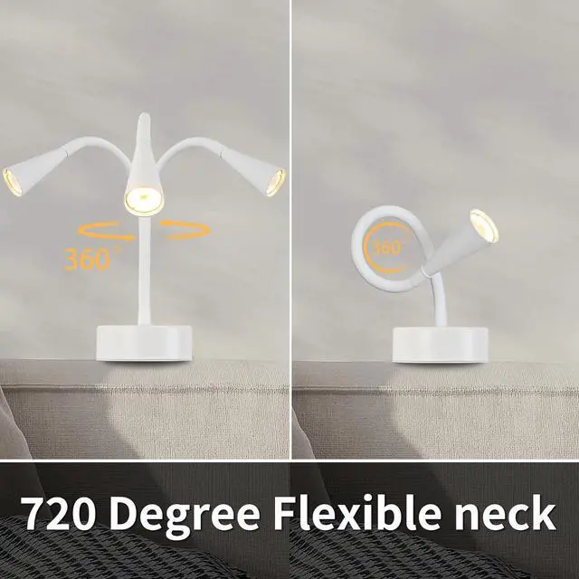 Alt view image 7 of 7 - White Headboard Reading Light, No Drilling Wall Mounted Reading Lights for Bedside, Book Light for Bedtime Reading, Buttonless Dimmable Reading Lamp, Movable Gooseneck Reading Sconces for Bedroom