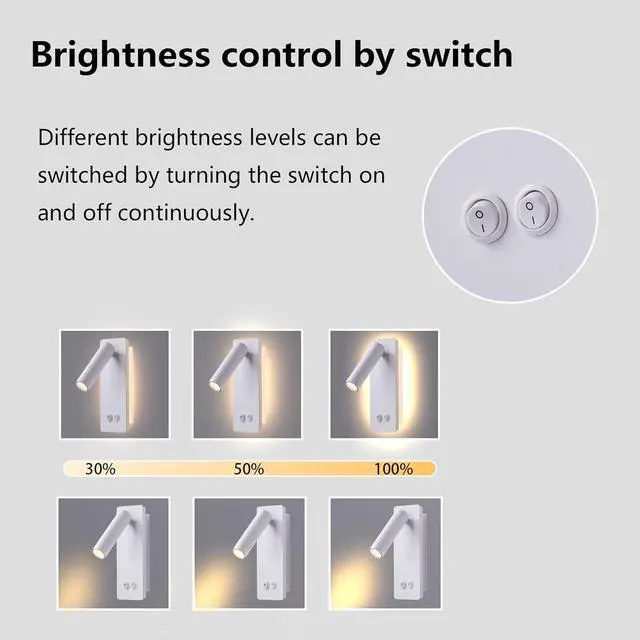 Alt view image 3 of 7 - Dimmable Wall Lamps Wall Mounted Reading Lights for Book at Night, Plug in Hardwire 2 in 1 Sconces, 6W Night Light & 3W Headboard Lights, Adjustable Wall Sconces for Study Bedside Closet Dorm (White)