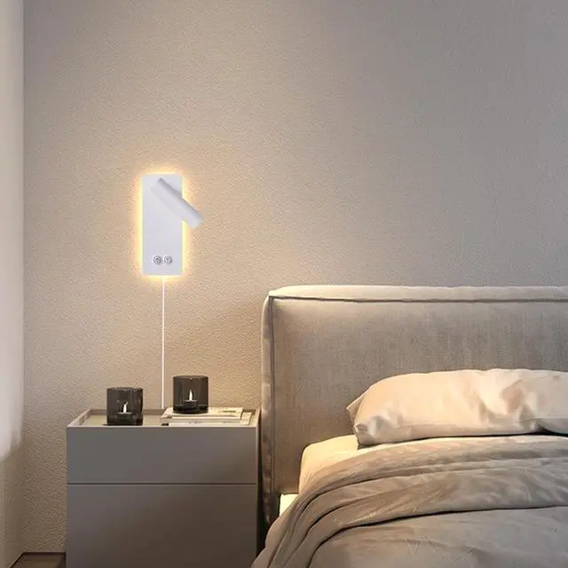 Alt view image 7 of 7 - Dimmable Wall Lamps Wall Mounted Reading Lights for Book at Night, Plug in Hardwire 2 in 1 Sconces, 6W Night Light & 3W Headboard Lights, Adjustable Wall Sconces for Study Bedside Closet Dorm (White)