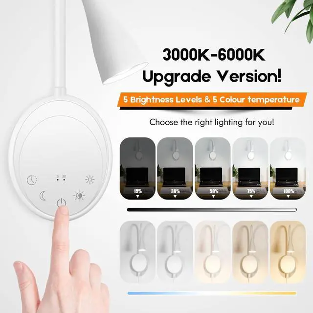 Alt view image 3 of 7 - LED Wall Mount Reading Light, Bedside Reading Lights with Touch Control, 5 Dimmable, USB Output, Night Light & Timers, Flexible Gooseneck Headboard Bed Lights Wall Sconce (White-2P)