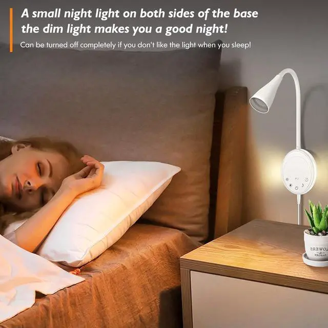 Alt view image 4 of 7 - LED Wall Mount Reading Light, Bedside Reading Lights with Touch Control, 5 Dimmable, USB Output, Night Light & Timers, Flexible Gooseneck Headboard Bed Lights Wall Sconce (White-2P)