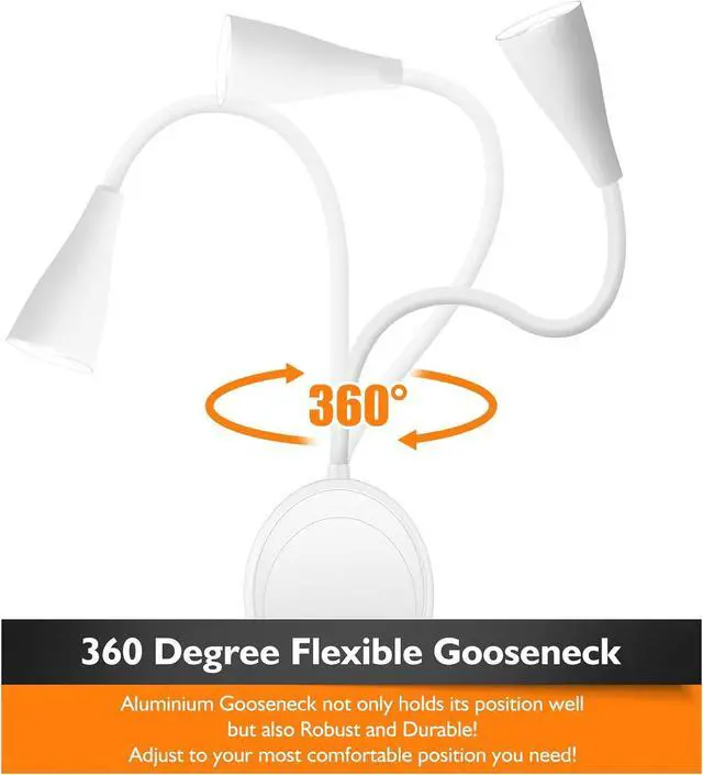 Alt view image 5 of 7 - LED Wall Mount Reading Light, Bedside Reading Lights with Touch Control, 5 Dimmable, USB Output, Night Light & Timers, Flexible Gooseneck Headboard Bed Lights Wall Sconce (White-2P)