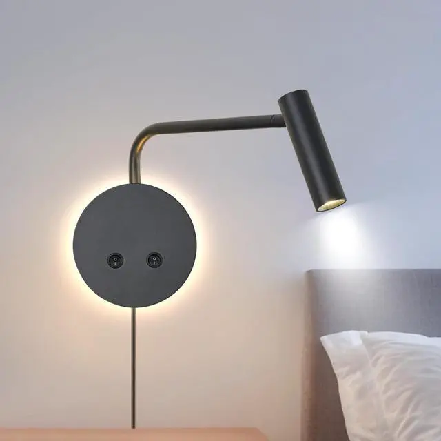 Main image of Matte Black Wall Mounted Reading Light, 4000K Flexible Headboard Reading Sconces with On Off Switch Control, Plug in/Hardwired Wall Light Fixtures with Night Light for Bedside Bedroom Bunk