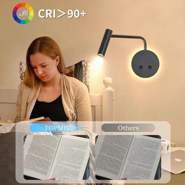 Alt view image 3 of 7 - Matte Black Wall Mounted Reading Light, 4000K Flexible Headboard Reading Sconces with On Off Switch Control, Plug in/Hardwired Wall Light Fixtures with Night Light for Bedside Bedroom Bunk