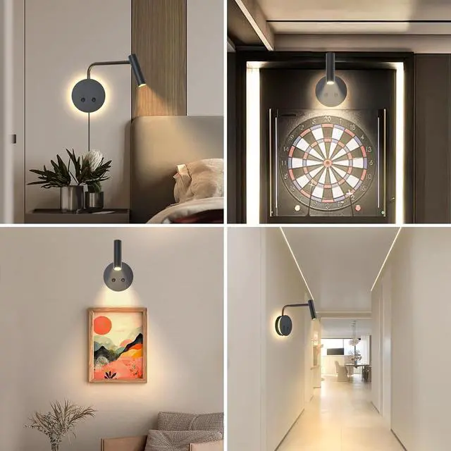 Alt view image 4 of 7 - Matte Black Wall Mounted Reading Light, 4000K Flexible Headboard Reading Sconces with On Off Switch Control, Plug in/Hardwired Wall Light Fixtures with Night Light for Bedside Bedroom Bunk