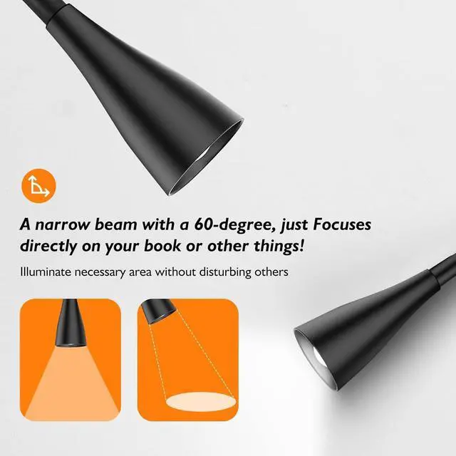 Alt view image 5 of 7 - LED Wall Mount Reading Light, Bedside Reading Lights with Touch Control, 5 Dimmable, USB Output, Night Light & Timers, Flexible Gooseneck Headboard Bed Lights Wall Sconce