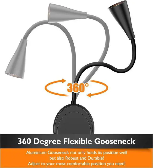 Alt view image 6 of 7 - LED Wall Mount Reading Light, Bedside Reading Lights with Touch Control, 5 Dimmable, USB Output, Night Light & Timers, Flexible Gooseneck Headboard Bed Lights Wall Sconce