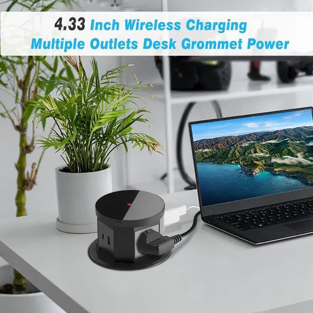 Alt view image 2 of 7 - Pop Up Outlet with 15W Wireless Charger, 4.33 inch Pop Up Outlet for Countertop, 3 AC Plug 1 USB-A 1 USB-C Hidden Outlet Pop Up Electrical Outlet for for Kitchen/Home/Office