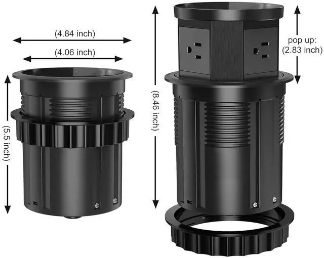 Alt view image 6 of 7 - Pop Up Outlet with 15W Wireless Charger, 4.33 inch Pop Up Outlet for Countertop, 3 AC Plug 1 USB-A 1 USB-C Hidden Outlet Pop Up Electrical Outlet for for Kitchen/Home/Office
