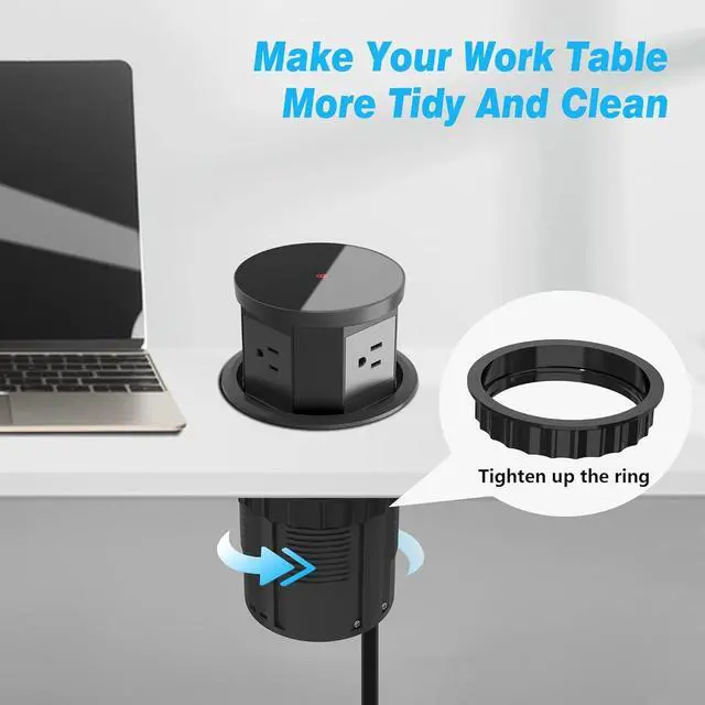 Alt view image 3 of 7 - Pop Up Outlet with 15W Wireless Charger, 4.33 inch Pop Up Outlet for Countertop, 3 AC Plug 1 USB-A 1 USB-C Hidden Outlet Pop Up Electrical Outlet for for Kitchen/Home/Office