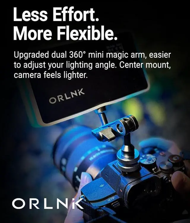 Alt view image 4 of 7 - RGB Video Camera Light, Flexible Arm, 6.5" Portable Ultra-Thin with Soft Diffuser for Photography, Video, Content Creation (Arm Combo)