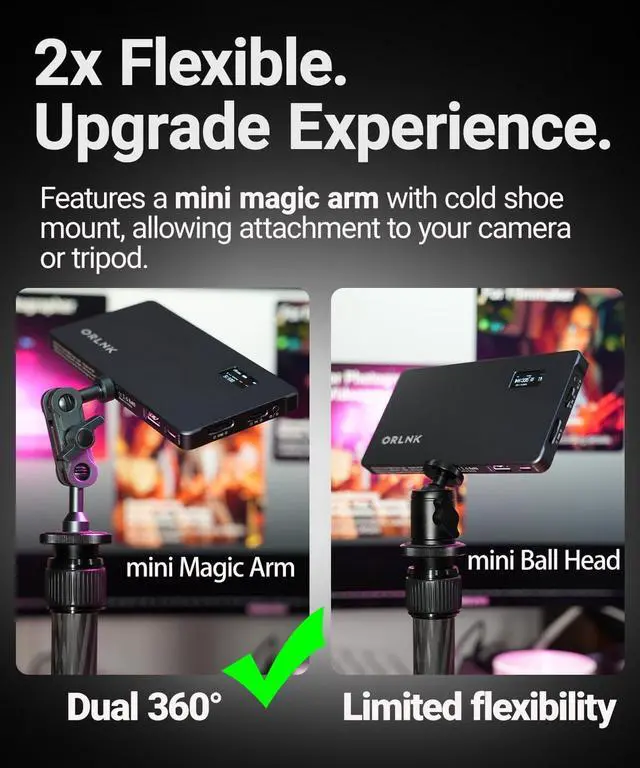 Alt view image 5 of 7 - RGB Video Camera Light, Flexible Arm, 6.5" Portable Ultra-Thin with Soft Diffuser for Photography, Video, Content Creation (Arm Combo)