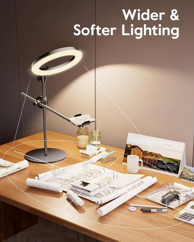 Alt view image 4 of 7 - Ring Light Overhead Camera Mount for Desk,  10.5" Ring Light with Stand for iPhone, Adjustable Overhead Tripod with Shooting Arm & Phone Holder for Video Recording, Content Creation, Cooking