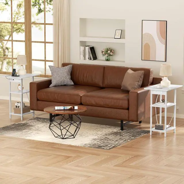 Alt view image 7 of 7 - Tall Side Table with Charging Station, Skinny End Table Nightstand with USB Ports and Outlets, 3 Tier Narrow Side Table with Storage for Bedroom, Living Room, Office, Nursery, White