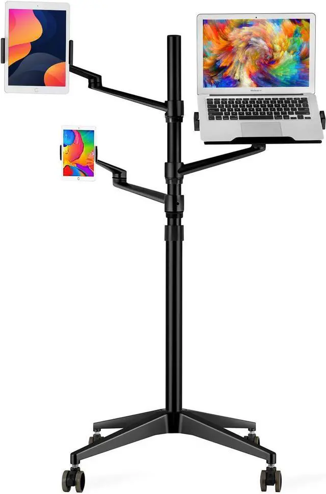 Main image of Triple arm Height Adjustable Stand Mount with Rolling Wheel for Laptop(11-17 inch) and Compatible with ipad iPad pro 12.9 inch/Tablet/Ereader (Black)