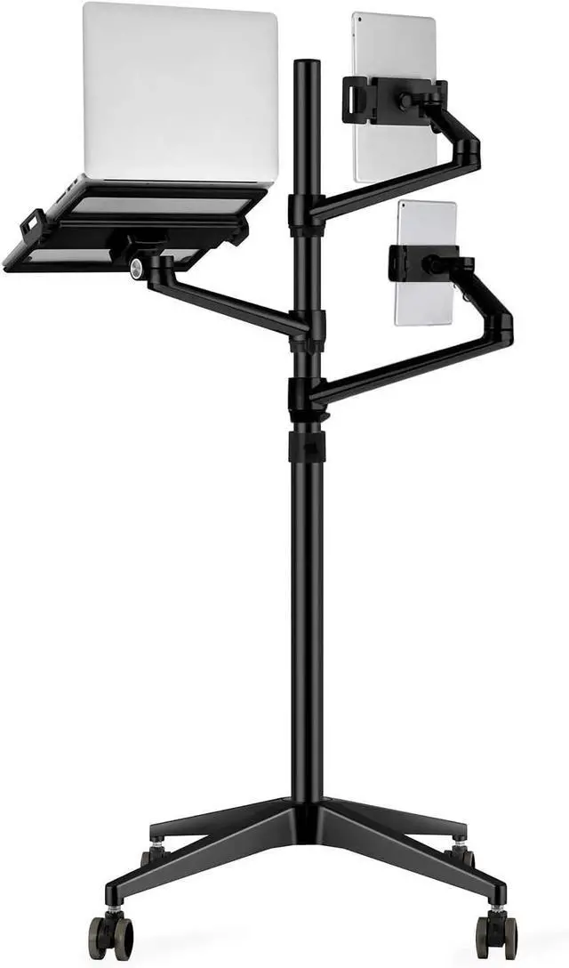 Alt view image 4 of 6 - Triple arm Height Adjustable Stand Mount with Rolling Wheel for Laptop(11-17 inch) and Compatible with ipad iPad pro 12.9 inch/Tablet/Ereader (Black)