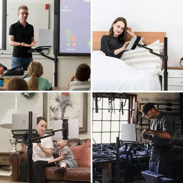 Alt view image 5 of 6 - Triple arm Height Adjustable Stand Mount with Rolling Wheel for Laptop(11-17 inch) and Compatible with ipad iPad pro 12.9 inch/Tablet/Ereader (Black)