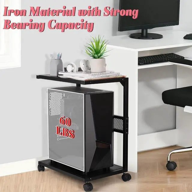 Alt view image 5 of 6 - PC Tower Stand 2-Tier CPU Stand with Locking Caster Wheels for Office & Home - Iron-Black