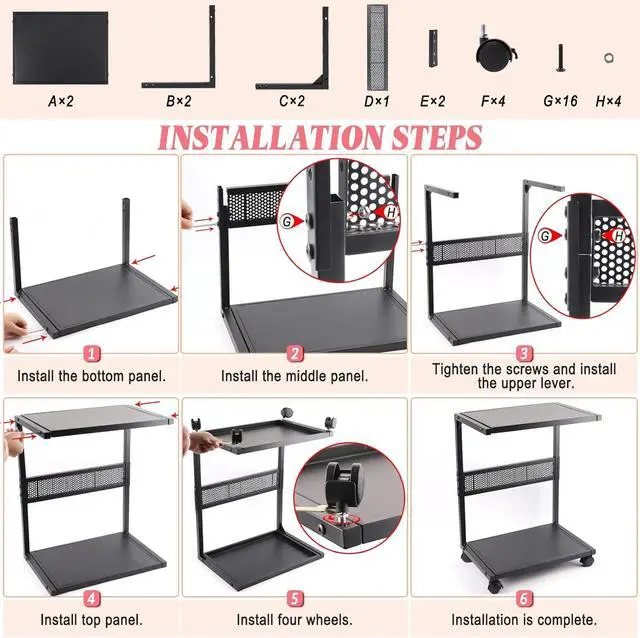 Alt view image 6 of 6 - PC Tower Stand 2-Tier CPU Stand with Locking Caster Wheels for Office & Home - Iron-Black