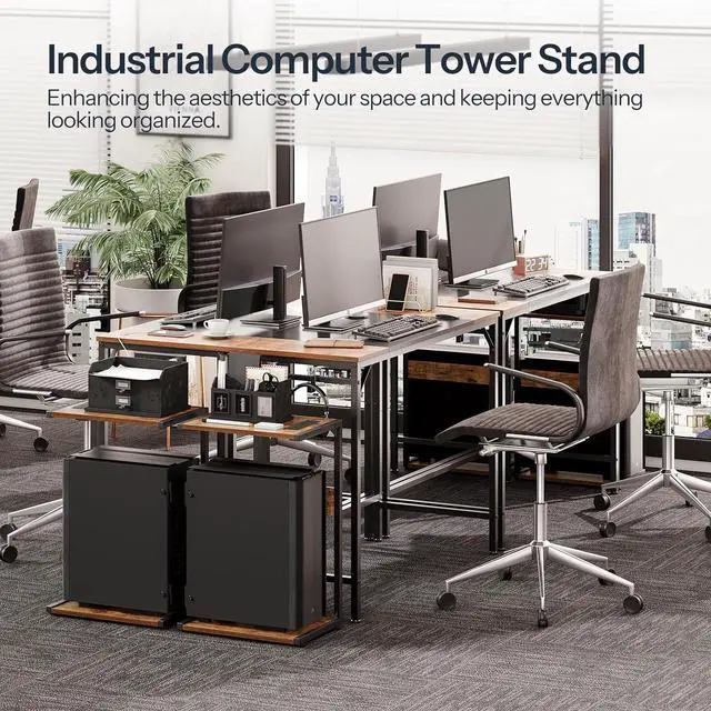 Alt view image 4 of 7 - Computer Tower Stand, PC Stand with Charging Station, 2-Tier PC Tower Stand with Locking Caster Wheels, CPU Stand Fits Most PCs, PC Stand for Floor, for Home Office Rustic Brown BF01UCJ01G1