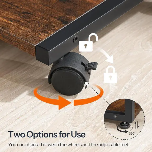 Alt view image 6 of 7 - Computer Tower Stand, PC Stand with Charging Station, 2-Tier PC Tower Stand with Locking Caster Wheels, CPU Stand Fits Most PCs, PC Stand for Floor, for Home Office Rustic Brown BF01UCJ01G1