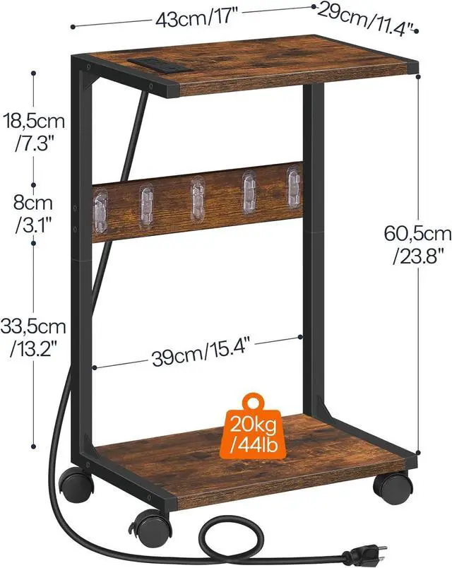 Alt view image 3 of 7 - Computer Tower Stand, PC Stand with Charging Station, 2-Tier PC Tower Stand with Locking Caster Wheels, CPU Stand Fits Most PCs, PC Stand for Floor, for Home Office Rustic Brown BF01UCJ01G1