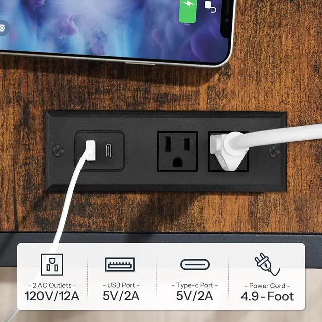 Alt view image 7 of 7 - Computer Tower Stand, PC Stand with Charging Station, 2-Tier PC Tower Stand with Locking Caster Wheels, CPU Stand Fits Most PCs, PC Stand for Floor, for Home Office Rustic Brown BF01UCJ01G1