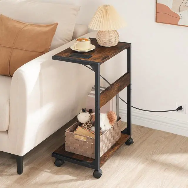 Alt view image 5 of 7 - Computer Tower Stand, PC Stand with Charging Station, 2-Tier PC Tower Stand with Locking Caster Wheels, CPU Stand Fits Most PCs, PC Stand for Floor, for Home Office Rustic Brown BF01UCJ01G1