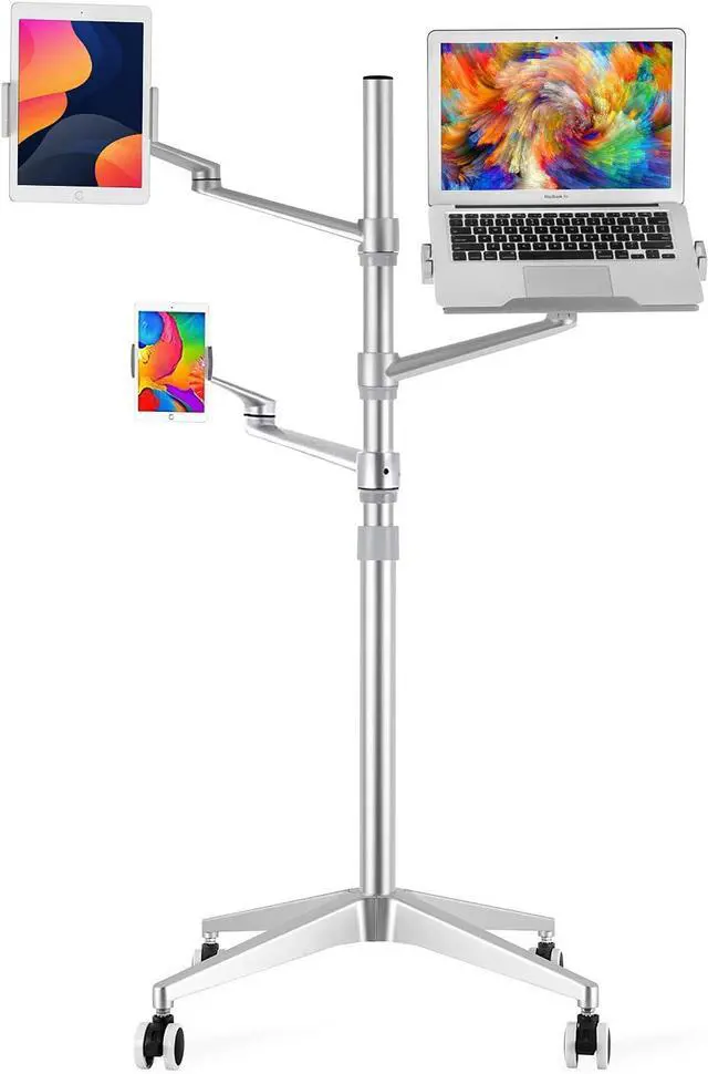 Main image of Triple arm Height Adjustable Stand Mount with Rolling Wheel for Laptop(11-17 inch) and Compatible with ipad iPad pro 12.9 inch/Tablet/Ereader