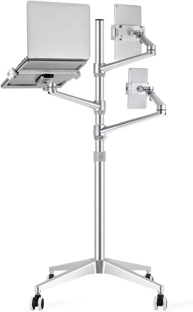 Alt view image 3 of 6 - Triple arm Height Adjustable Stand Mount with Rolling Wheel for Laptop(11-17 inch) and Compatible with ipad iPad pro 12.9 inch/Tablet/Ereader