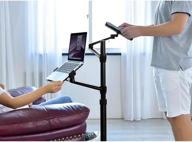 Alt view image 6 of 6 - Triple arm Height Adjustable Stand Mount with Rolling Wheel for Laptop(11-17 inch) and Compatible with ipad iPad pro 12.9 inch/Tablet/Ereader