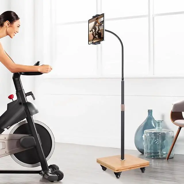 Alt view image 3 of 7 - Tablet Floor Stand for Bed - Gooseneck Tablet Holder Mount with Adjustable Height and 4 Wheels, Compatible with iPad mini Air Pro 12.9/9.7, Galaxy Tab, Kindle, Cell Phones (4.7"-13")