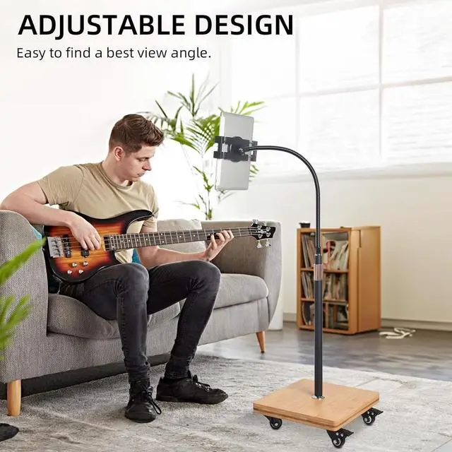 Alt view image 5 of 7 - Tablet Floor Stand for Bed - Gooseneck Tablet Holder Mount with Adjustable Height and 4 Wheels, Compatible with iPad mini Air Pro 12.9/9.7, Galaxy Tab, Kindle, Cell Phones (4.7"-13")