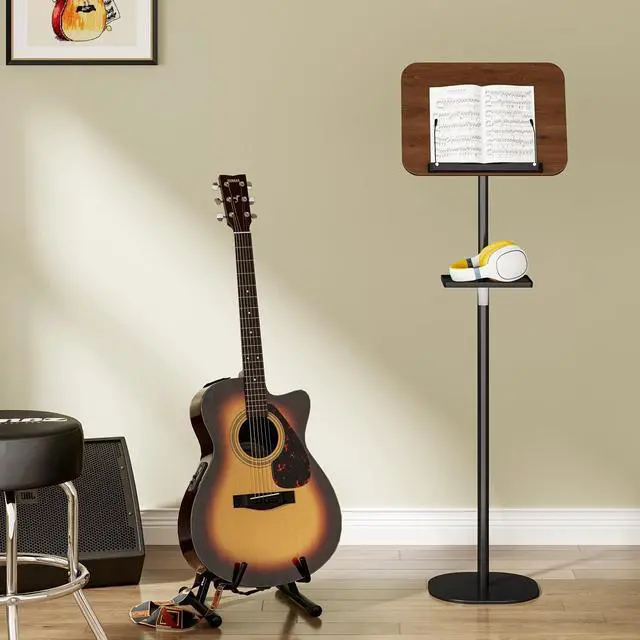 Alt view image 3 of 7 - Floor Book Stand with Removable Tray, Wood Standing Book Stand for Reading, Height Adjustment 21"-51", Music Stand Cookbook Stand Textbook Stand Laptop Stand Book Holder for Display