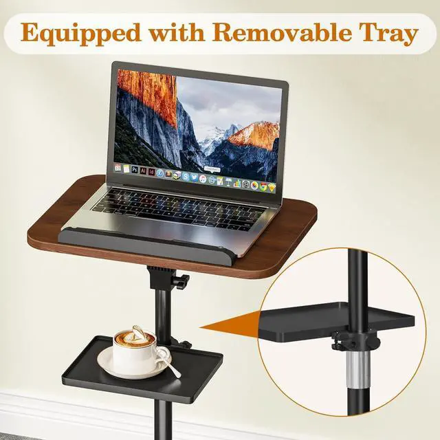 Alt view image 4 of 7 - Floor Book Stand with Removable Tray, Wood Standing Book Stand for Reading, Height Adjustment 21"-51", Music Stand Cookbook Stand Textbook Stand Laptop Stand Book Holder for Display