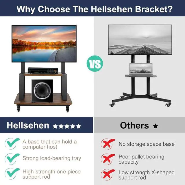 Alt view image 2 of 6 - Mobile TV Stand with Wheels for 32-75 Inch Flat Curved Led/LCD/OLED Rolling TV Cart with Laptop Wood Shelf Height Adjustable Heavy-Duty Portable Floor TV Stand Holds up to 100lbs Black