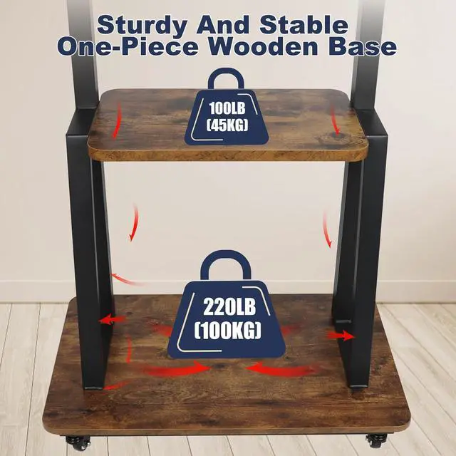 Alt view image 4 of 6 - Mobile TV Stand with Wheels for 32-75 Inch Flat Curved Led/LCD/OLED Rolling TV Cart with Laptop Wood Shelf Height Adjustable Heavy-Duty Portable Floor TV Stand Holds up to 100lbs Black