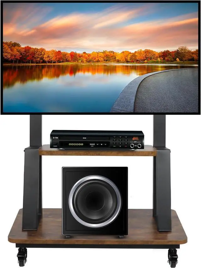 Main image of Mobile TV Stand with Wheels for 32-75 Inch Flat Curved Led/LCD/OLED Rolling TV Cart with Laptop Wood Shelf Height Adjustable Heavy-Duty Portable Floor TV Stand Holds up to 100lbs Black