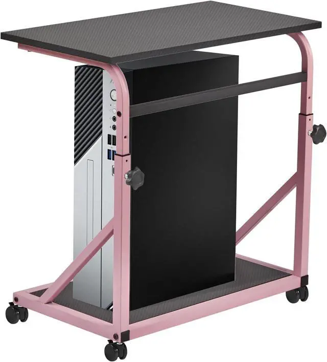 Main image of Computer Tower Stand, 2-Tier CPU Holder with Lockable Wheels, Adjustable Height PC Stand for Floor, Mobile PC Laptop Standing Table for Home Office (Black and Pink)