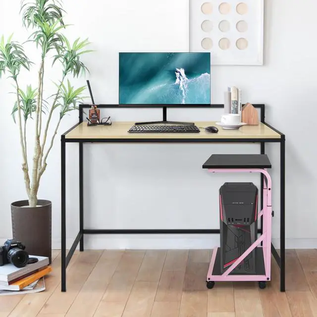 Alt view image 2 of 7 - Computer Tower Stand, 2-Tier CPU Holder with Lockable Wheels, Adjustable Height PC Stand for Floor, Mobile PC Laptop Standing Table for Home Office (Black and Pink)